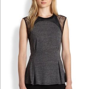 Rebecca Taylor Lace Block Tee Grey/Black XS